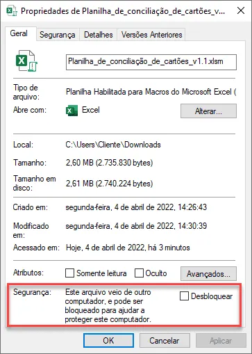 A Microsoft bloqueou a execução de macros porque a origem deste arquivo não é confiável