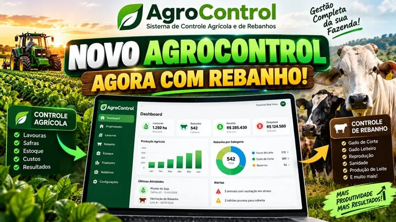 AgroControl: Sistema Agrícola e de Rebanhos Completa