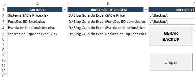 Backup Excel