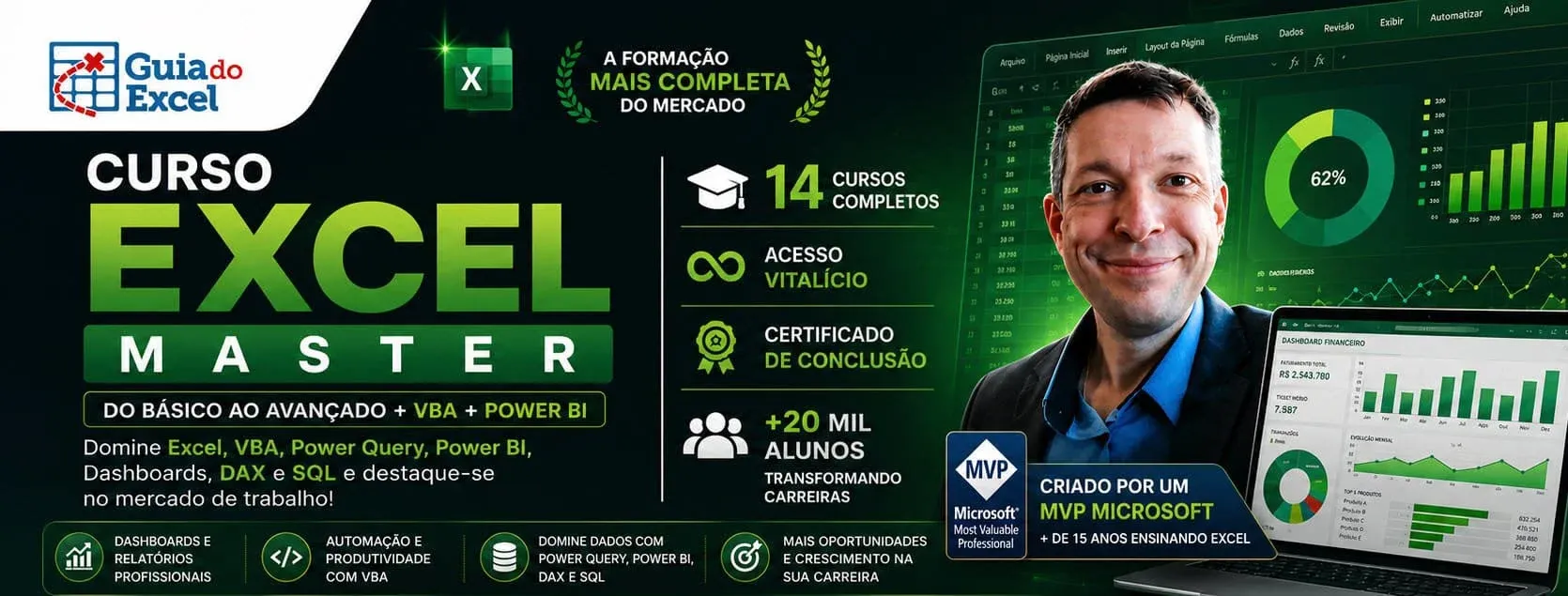 Banner de topo guia do excel horizontal otimizado