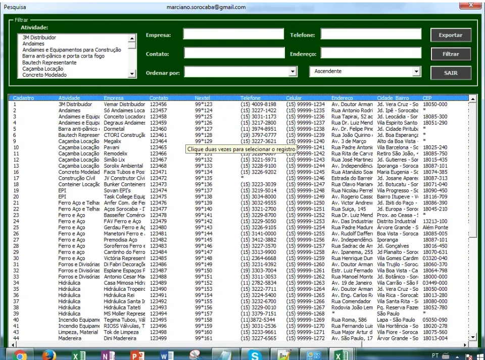 Planilha de fornecedores Excel - Cadastro de fornecedores Excel com pesquisa