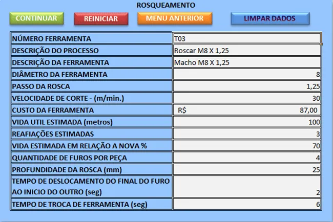 Cálculo de custos usinagem 6