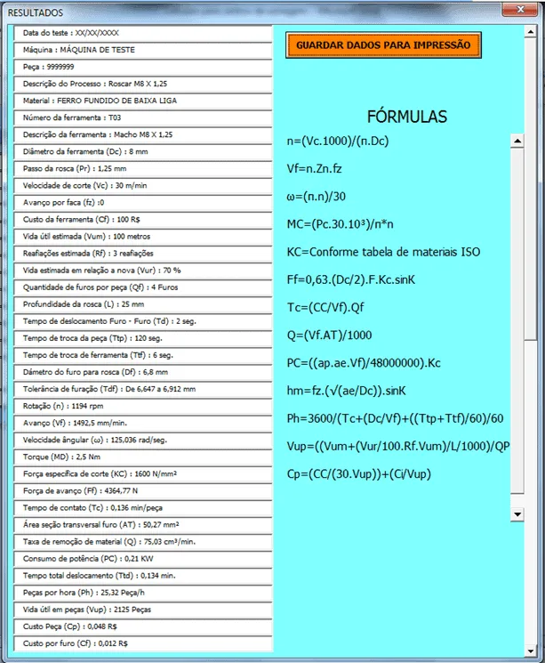 Cálculo de custos usinagem 7