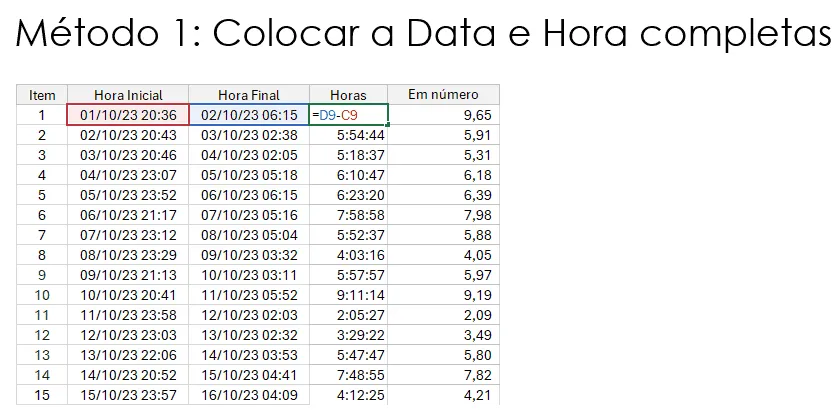 Cálculo de Horas Noturnas Excel 2