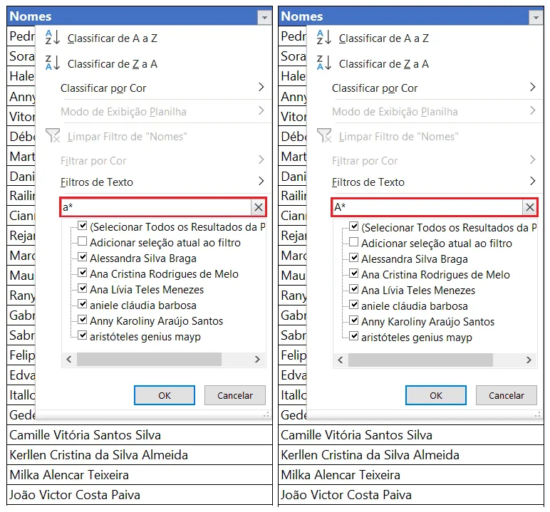 Caracteres curingas no Excel e suas aplicações