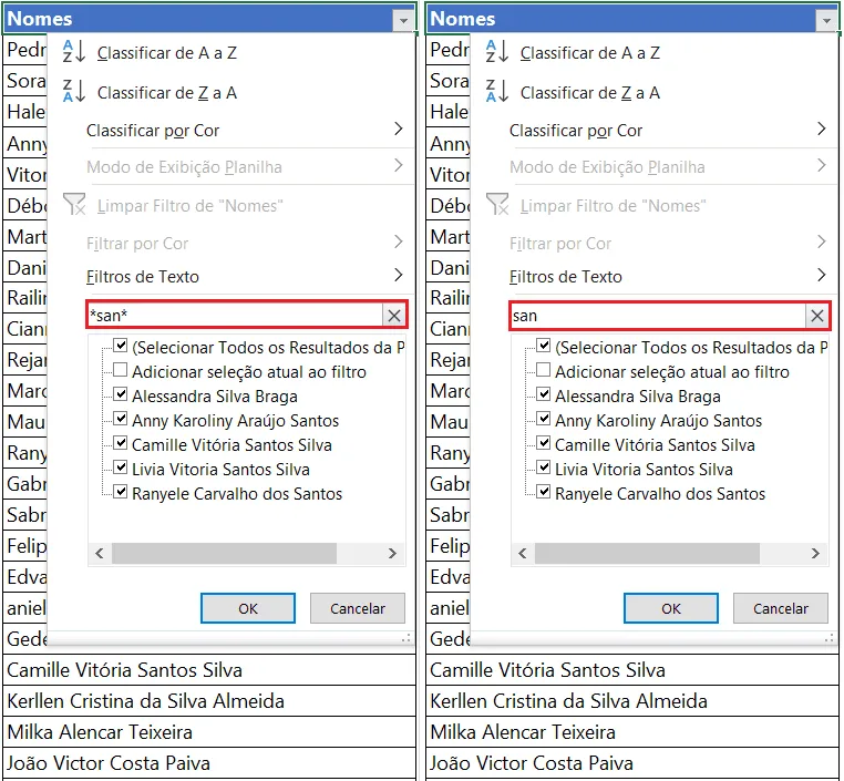 Caracteres curingas no Excel e suas aplicações