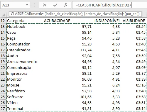 Classificar - Matrizes dinâmicas 3