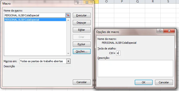 Atalho para Colar Especial Valores Excel