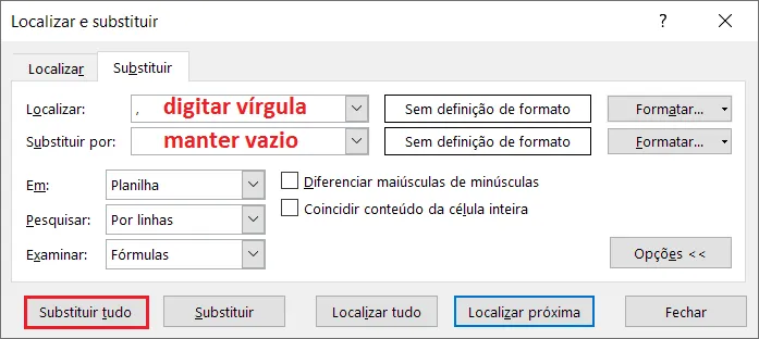 substituir ponto por vírgula 7