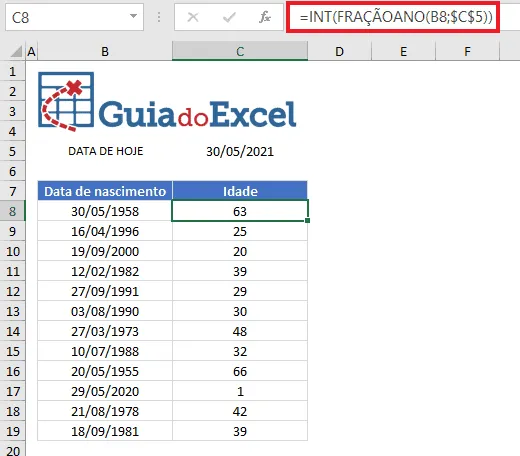 Como calcular idade no Excel