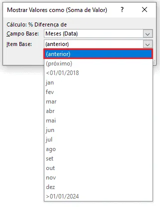 Comparar mês e ano em tabela dinâmica excel 16