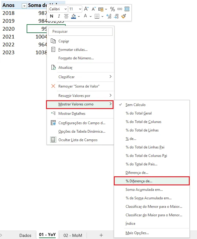 Comparar mês e ano em tabela dinâmica excel 5
