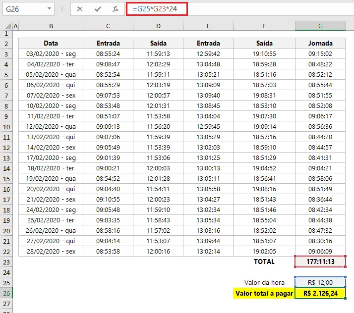 pagamento horas excel 6