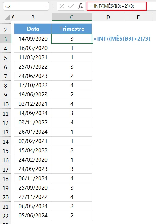 trimestre data excel 2