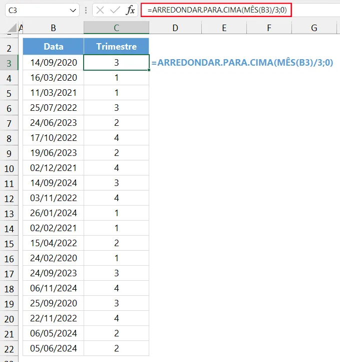 trimestre data excel 3