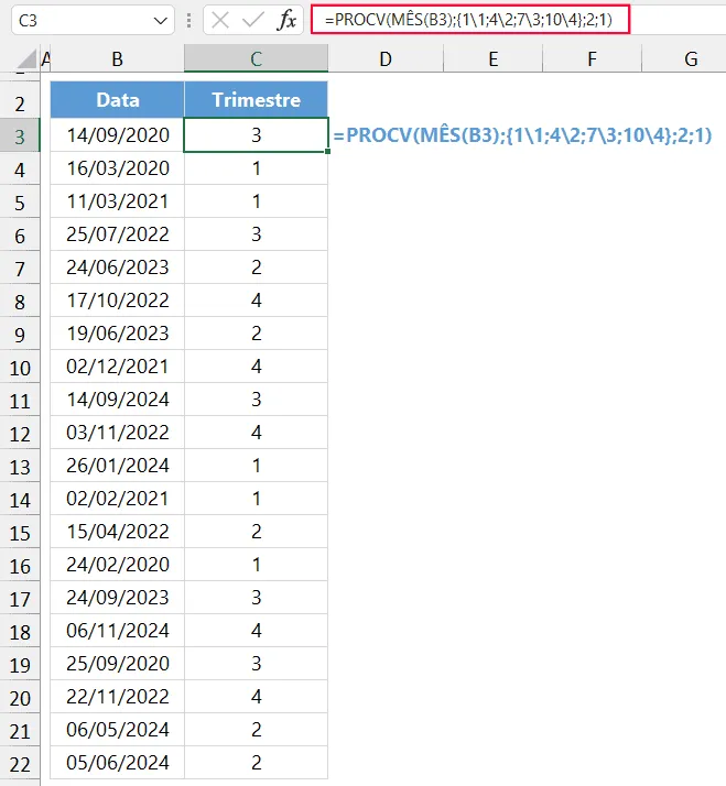 trimestre data excel 6