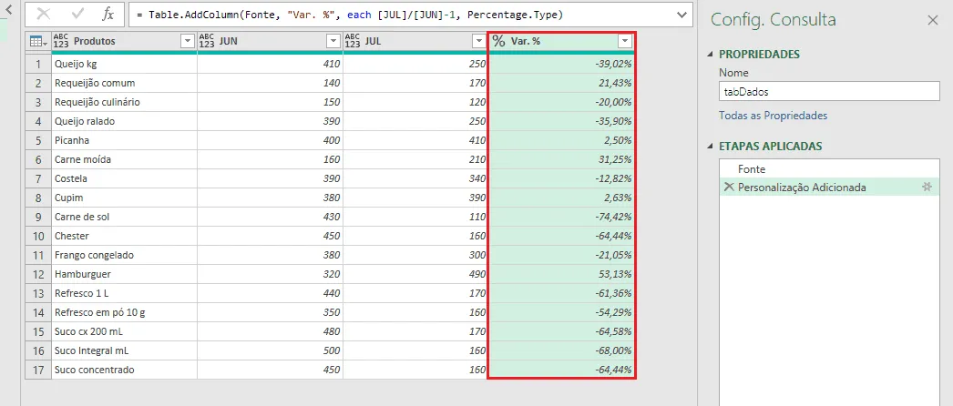 percentual power query 5