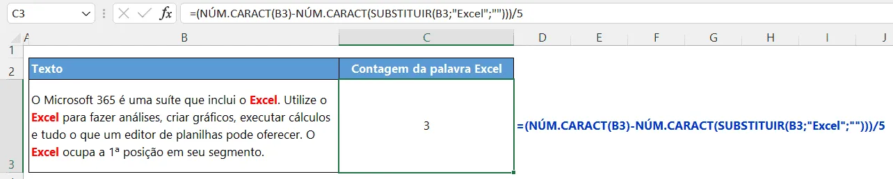 Como Contar Palavras no Excel 3