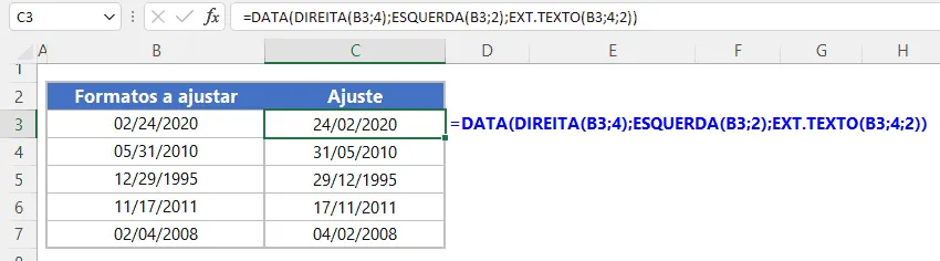 converter data americana excel 2
