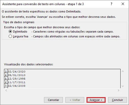 converter data americana excel 7