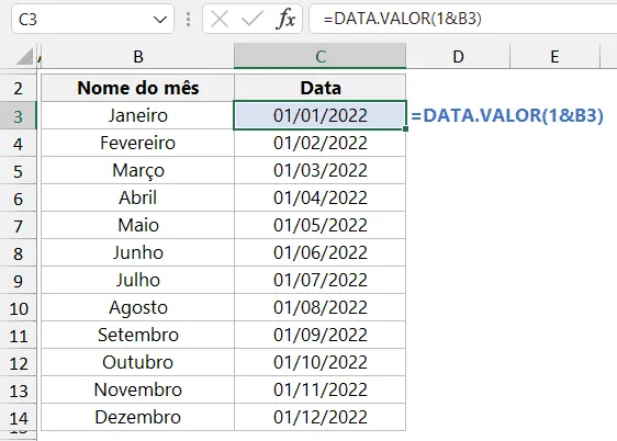 Como converter nome do mês para data no Excel 2