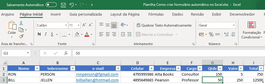 Como criar formulário automático no Excel 1