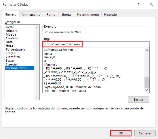 Como Exibir Datas no Excel por Extenso 11