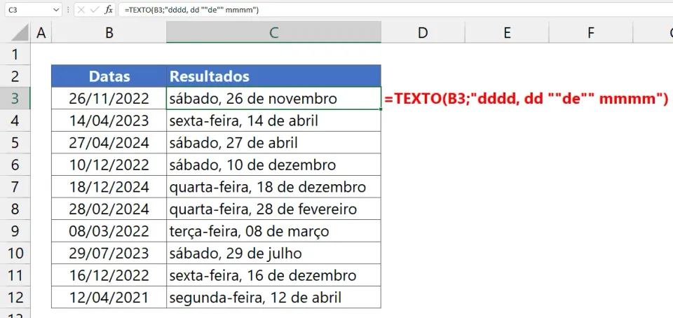 Como Exibir Datas no Excel por Extenso 5