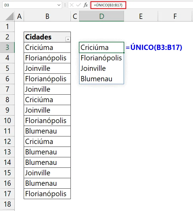 Valores sem Repetição no Excel 2