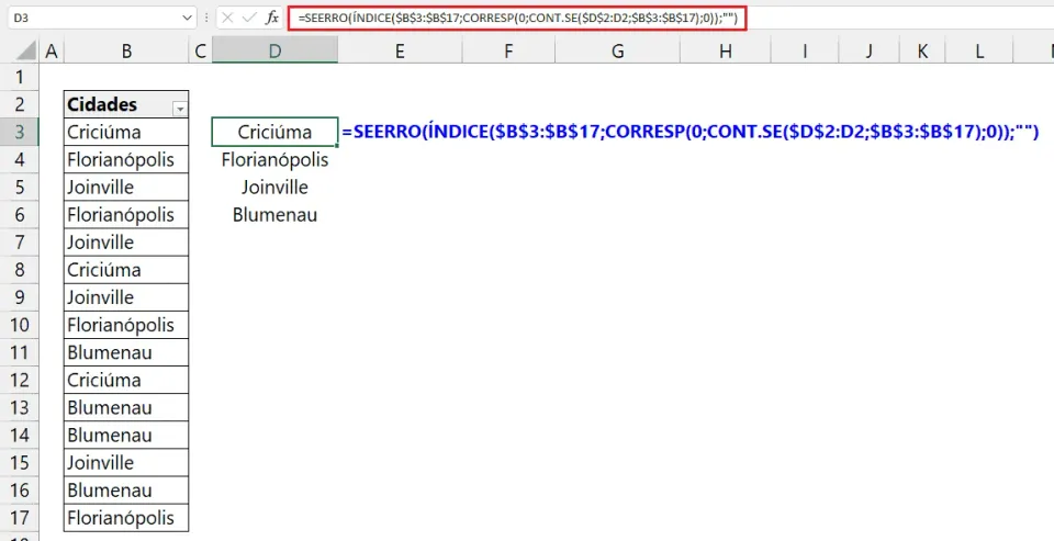 Valores sem Repetição no Excel 5