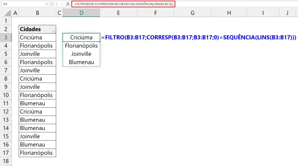 Valores sem Repetição no Excel 6