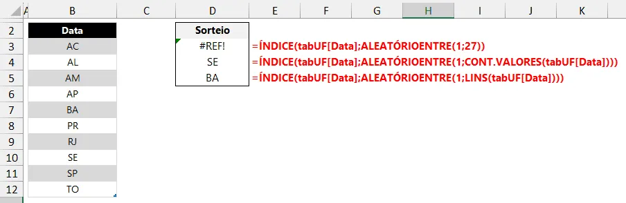 Sorteio Usando Fórmulas no Excel 4
