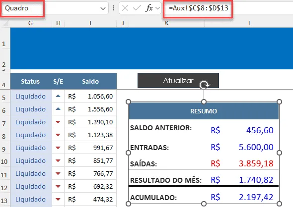 Tabela Flutuante no Excel 4