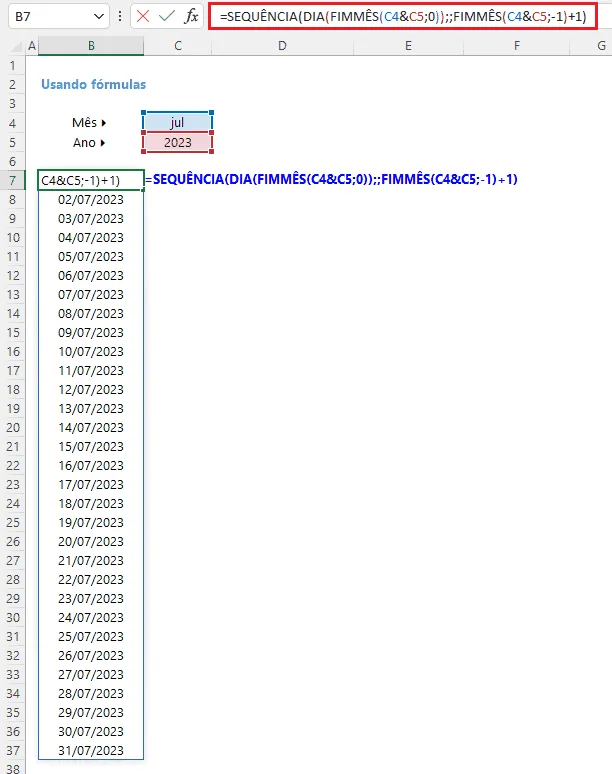 Como gerar todas as datas do mês no Excel 9