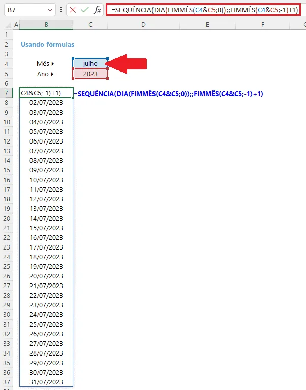 Como gerar todas as datas do mês no Excel 10
