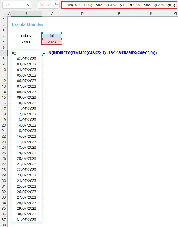 Como gerar todas as datas do mês no Excel 12