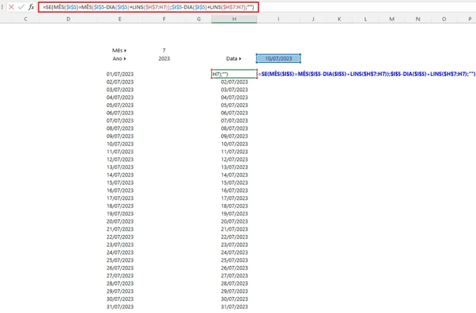Como gerar todas as datas do mês no Excel 17