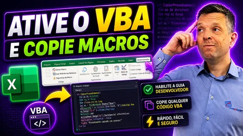 Habilitar a Guia Desenvolvedor do Excel e Copiar VBA Excel