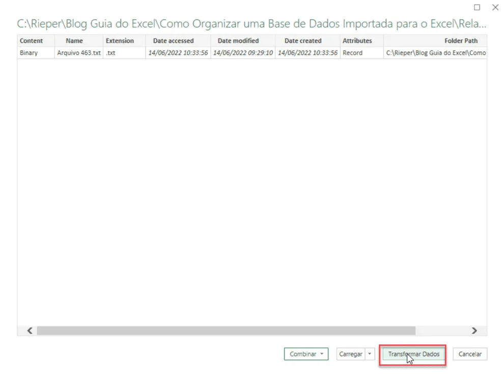 relatório texto excel 11