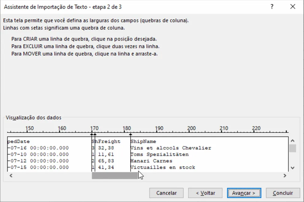 relatório texto excel 5