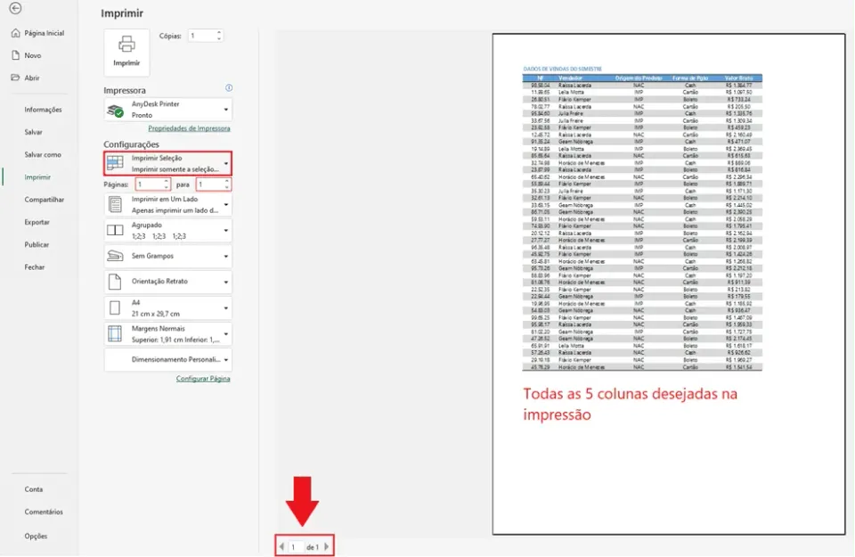 imprimir em uma página excel 2