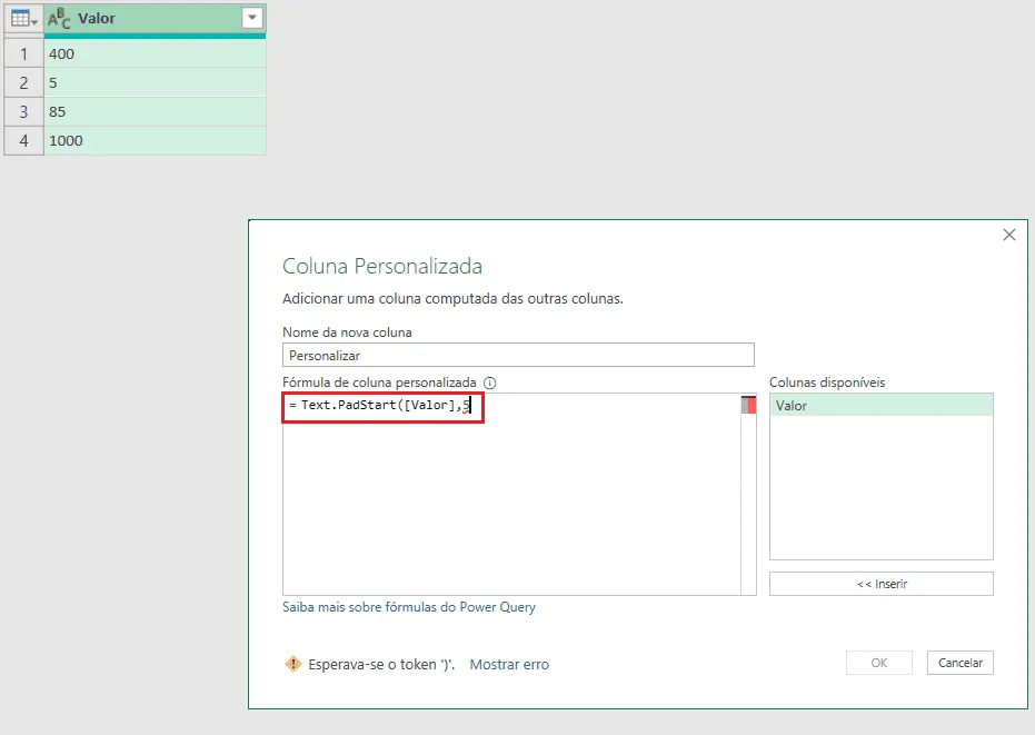 zeros a esquerda power query 5