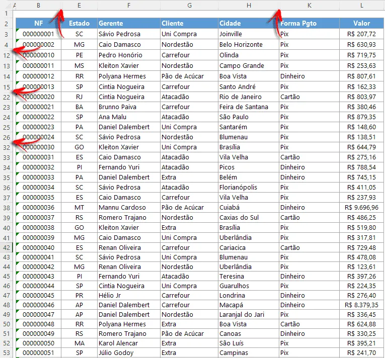 Como reexibir linhas e colunas no Excel 1