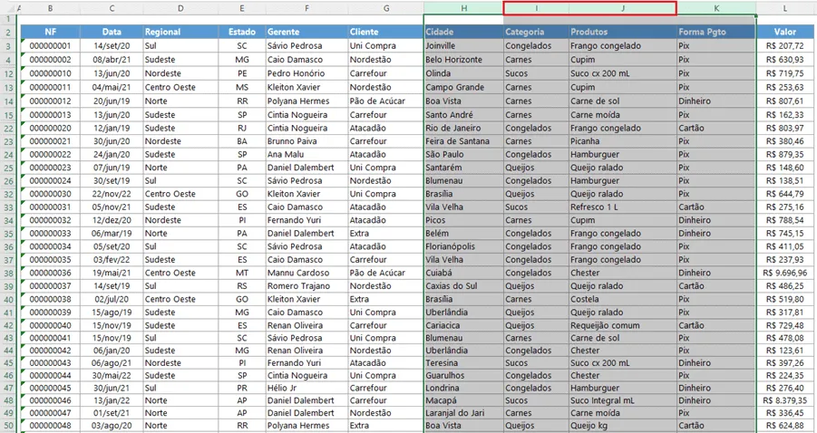Como reexibir linhas e colunas no Excel 7
