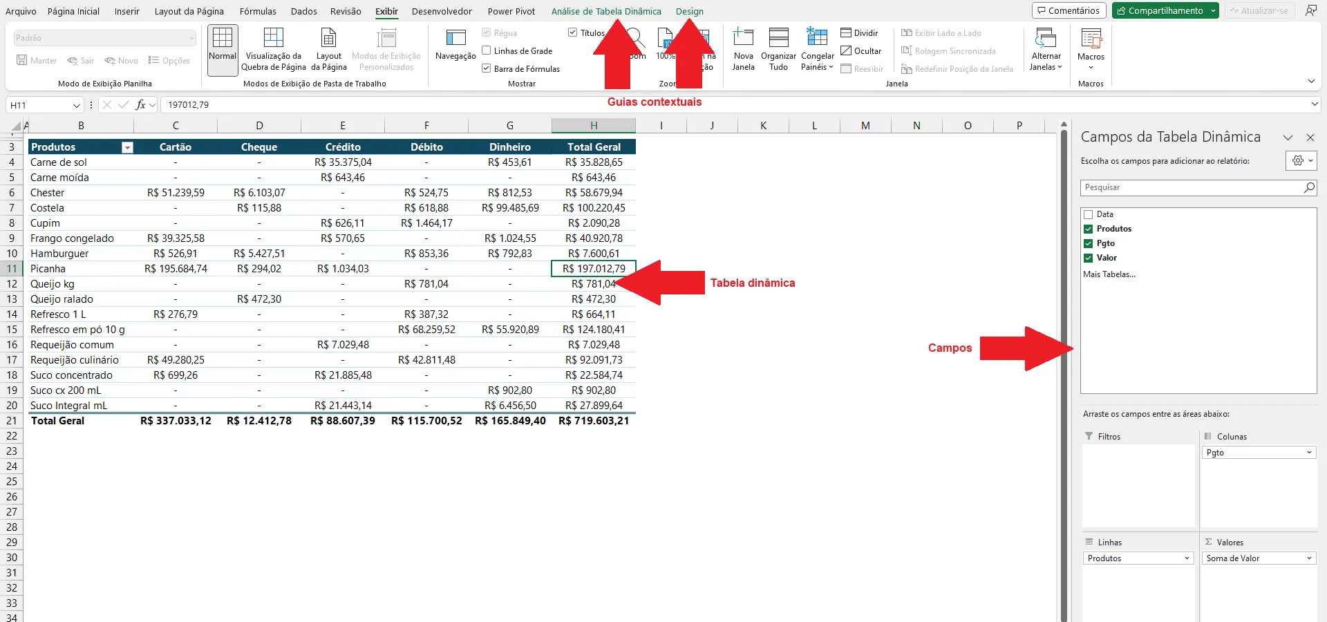 reexibir campos tabela dinâmica excel 1
