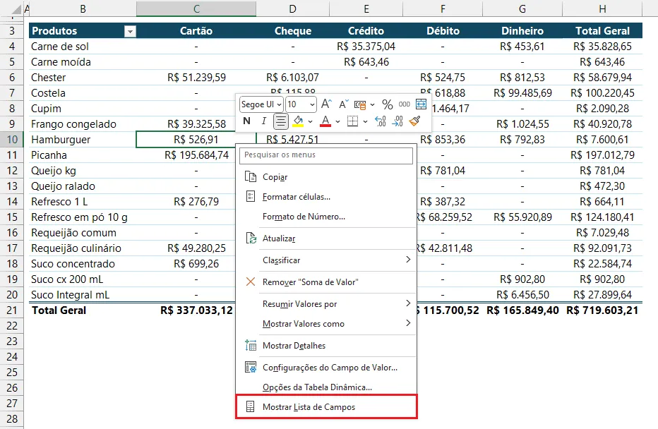 reexibir campos tabela dinâmica excel 4