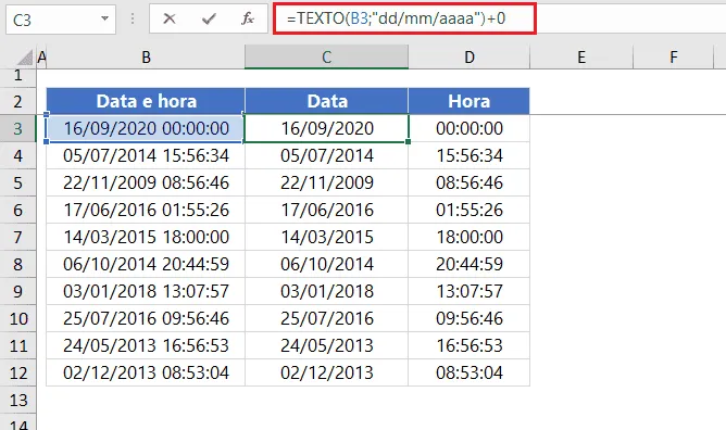 função texto excel data
