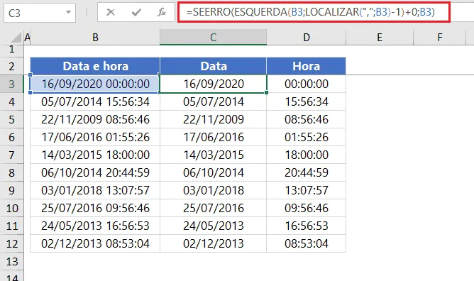 função esquerda e mod excel data