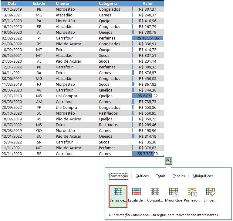 Como usar a Análise rápida no Excel 5