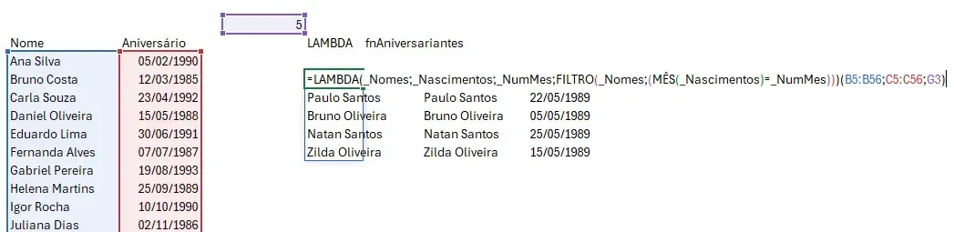 lambda aniversariantes excel 2